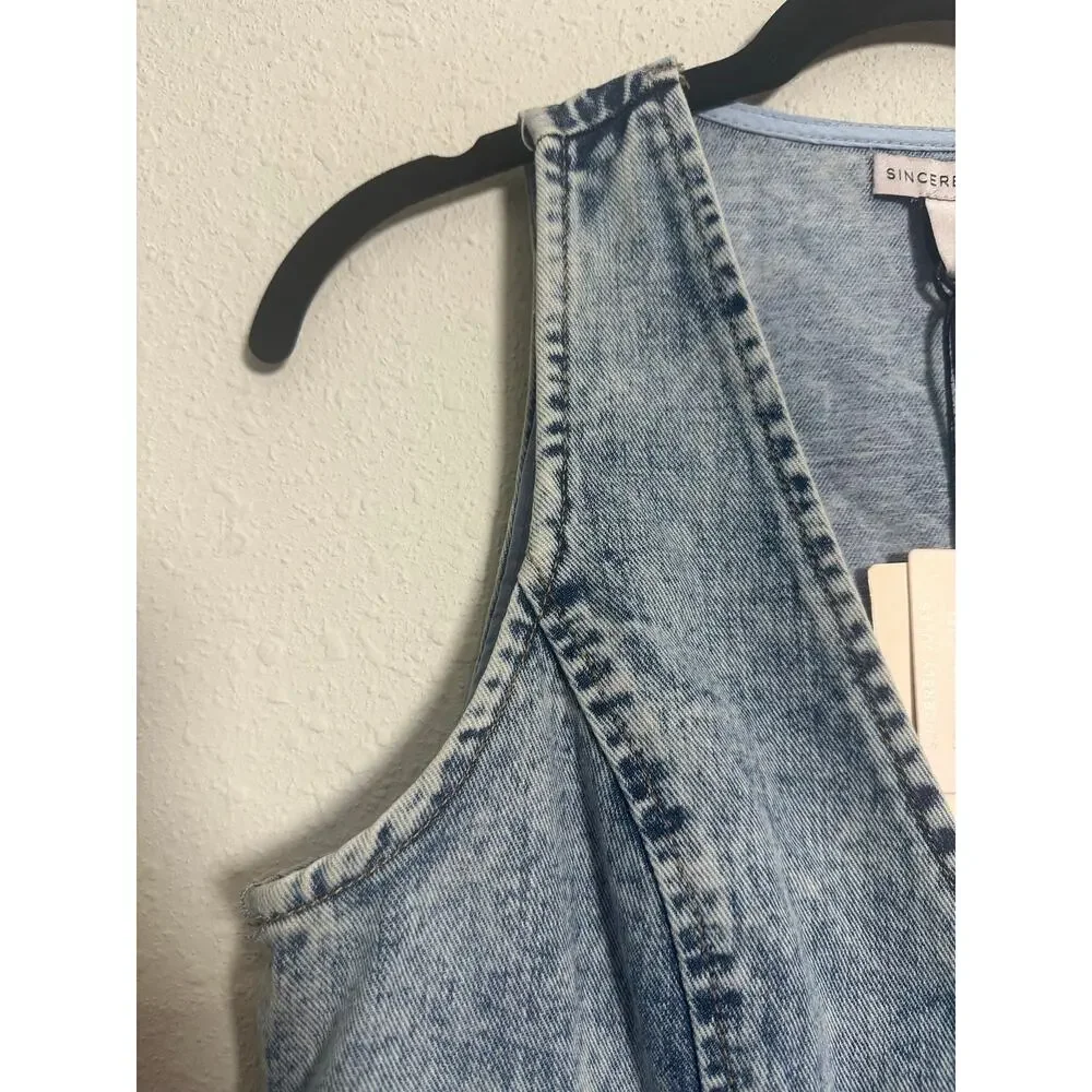 Sincerely Jules cropped tank vnck denim vest acid wash Size small NWT - Picture 4 of 8